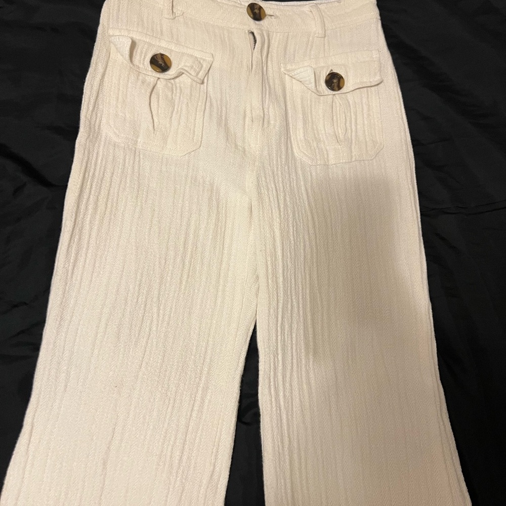 Free People Cream Textured Boot Cut Pants - Picture 2 of 7